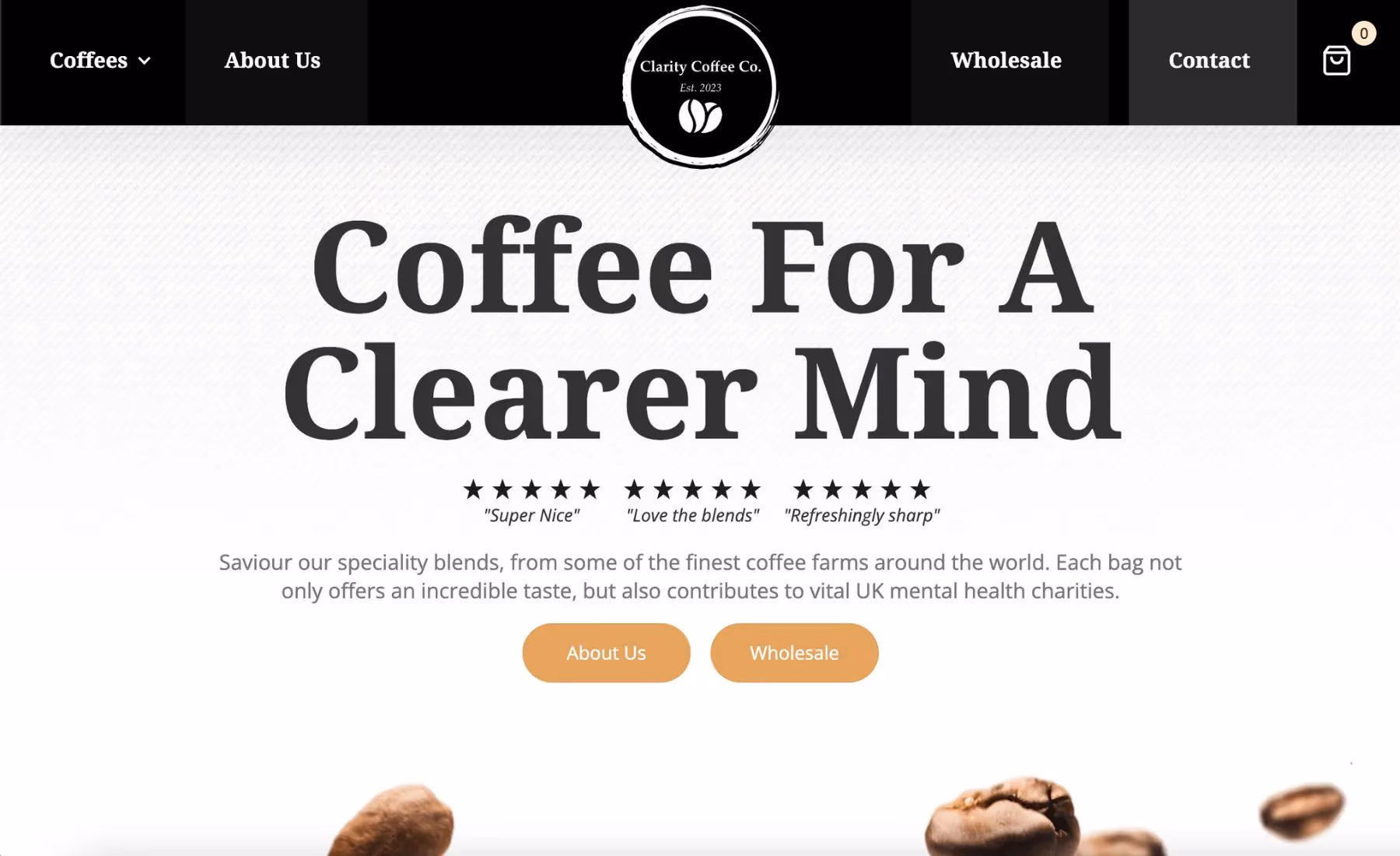 Clarity Coffee Co desktop view