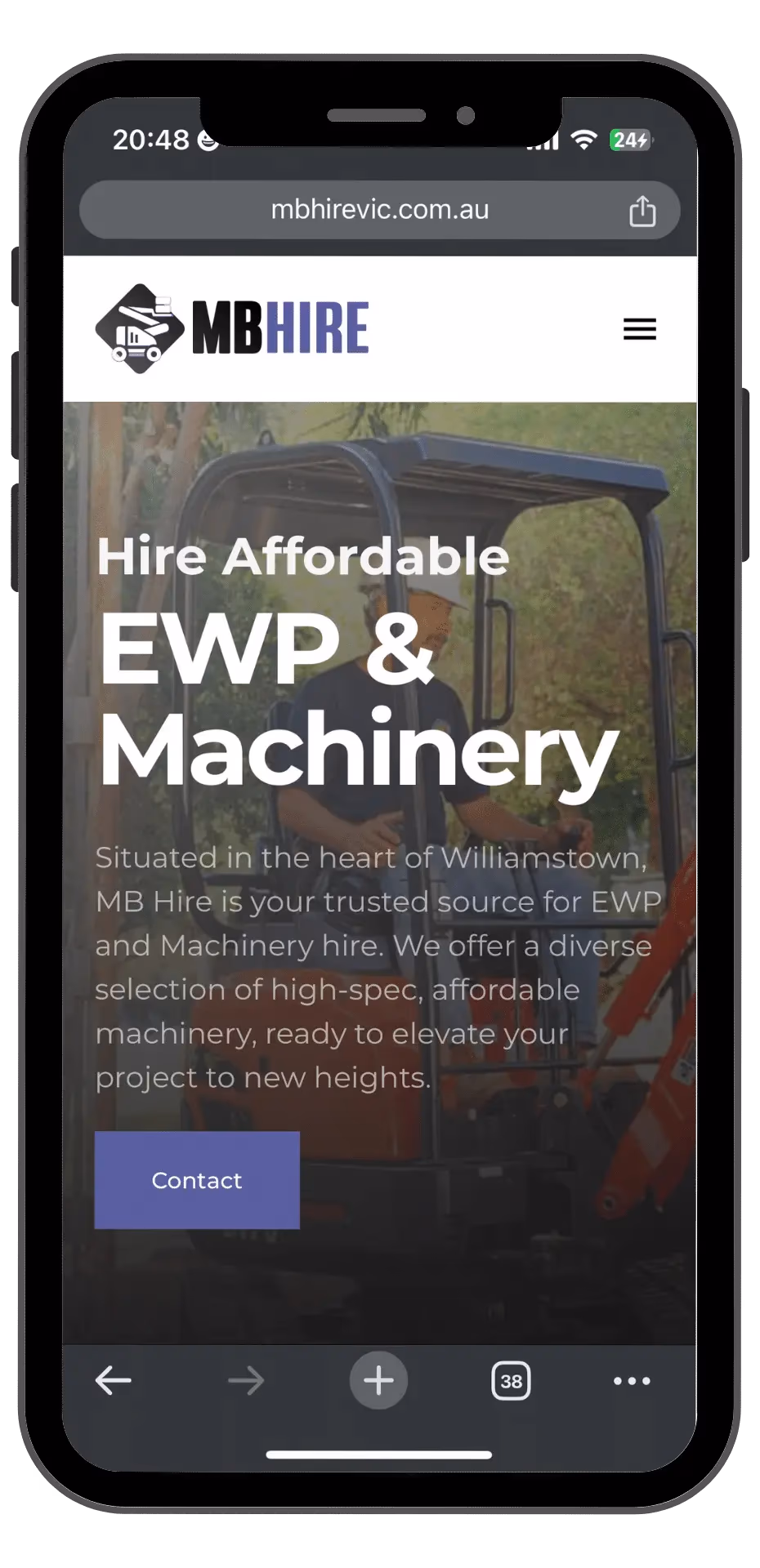 MB Hire mobile view