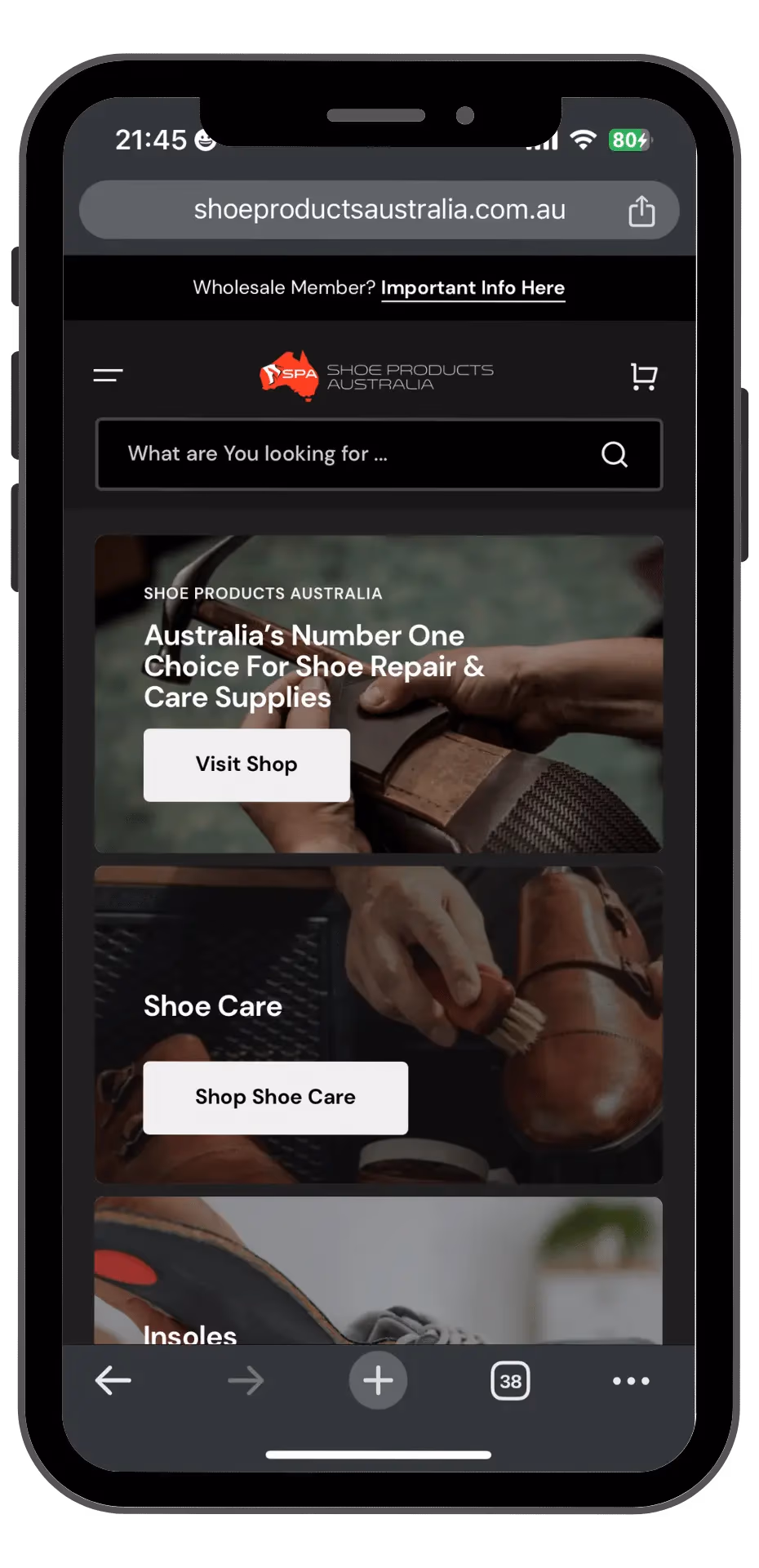 Shoe Products Australia mobile view